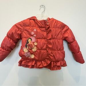 Disney Elena of Avalor Winter Red Puffer Jacket Coat Sz 4 Crown Hood Snaps DAA